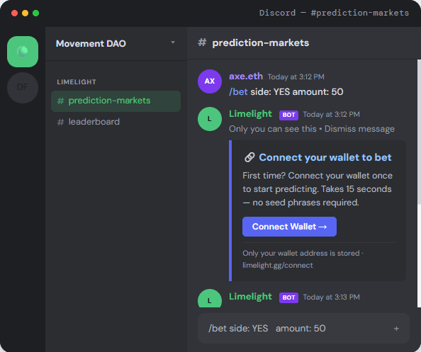 Place Bet embed in a Discord channel